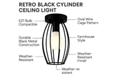 Retro Black Cylinder Ceiling Light – Farmhouse Semi-Flush Mount, E27 Compatible